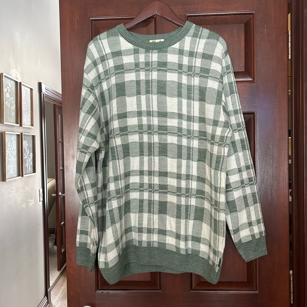 Campus Sutra Green Plaid Knit‎ Sweater Men’s XL Cozy Pullover
